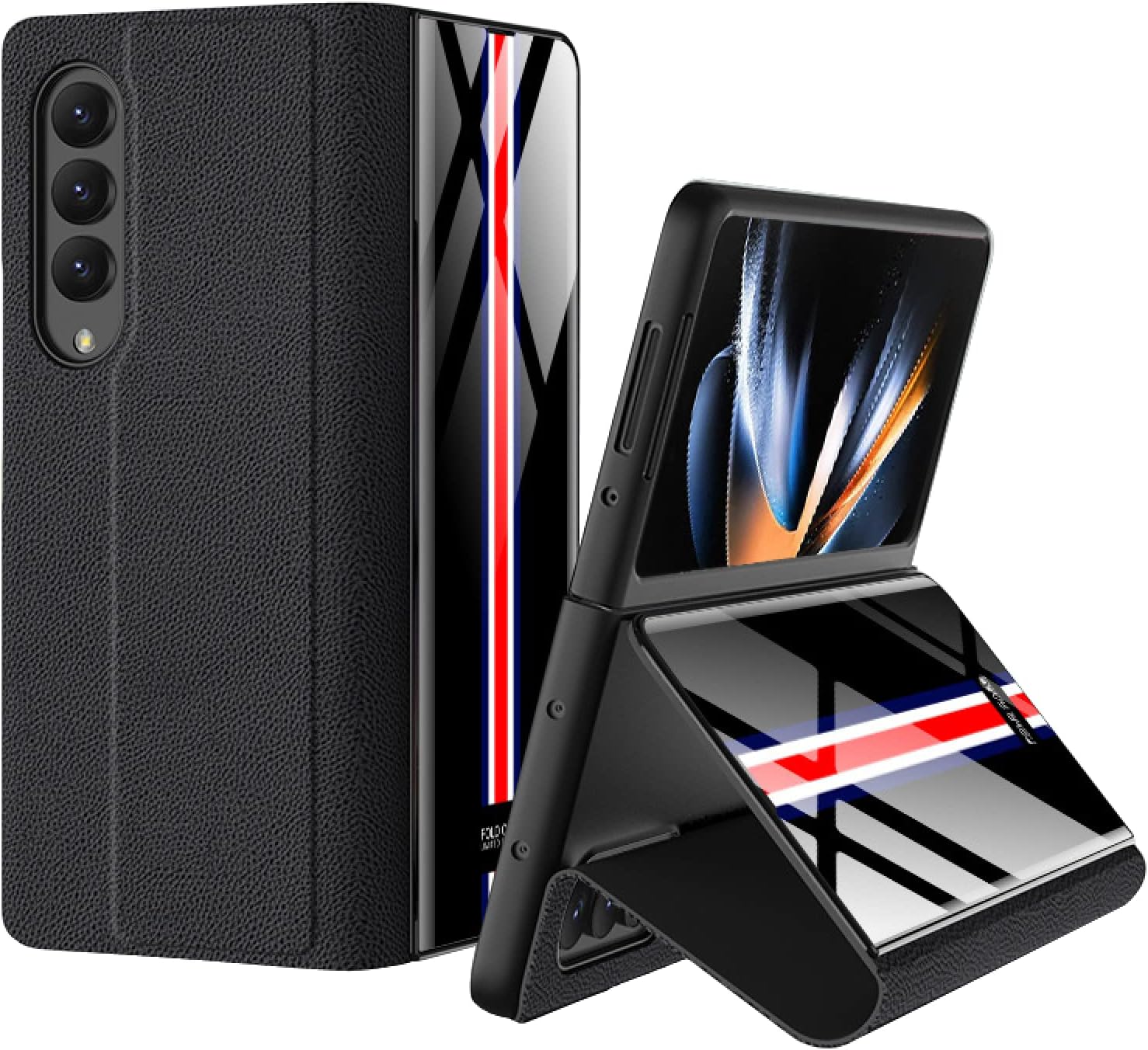 Toughened Glass Leather Phone Case for Samsung Galaxy Z Fold 4, Ultra-Thin Color Painting Folding Shell for Z Fold4, Anti-Fall Business Phone Cover