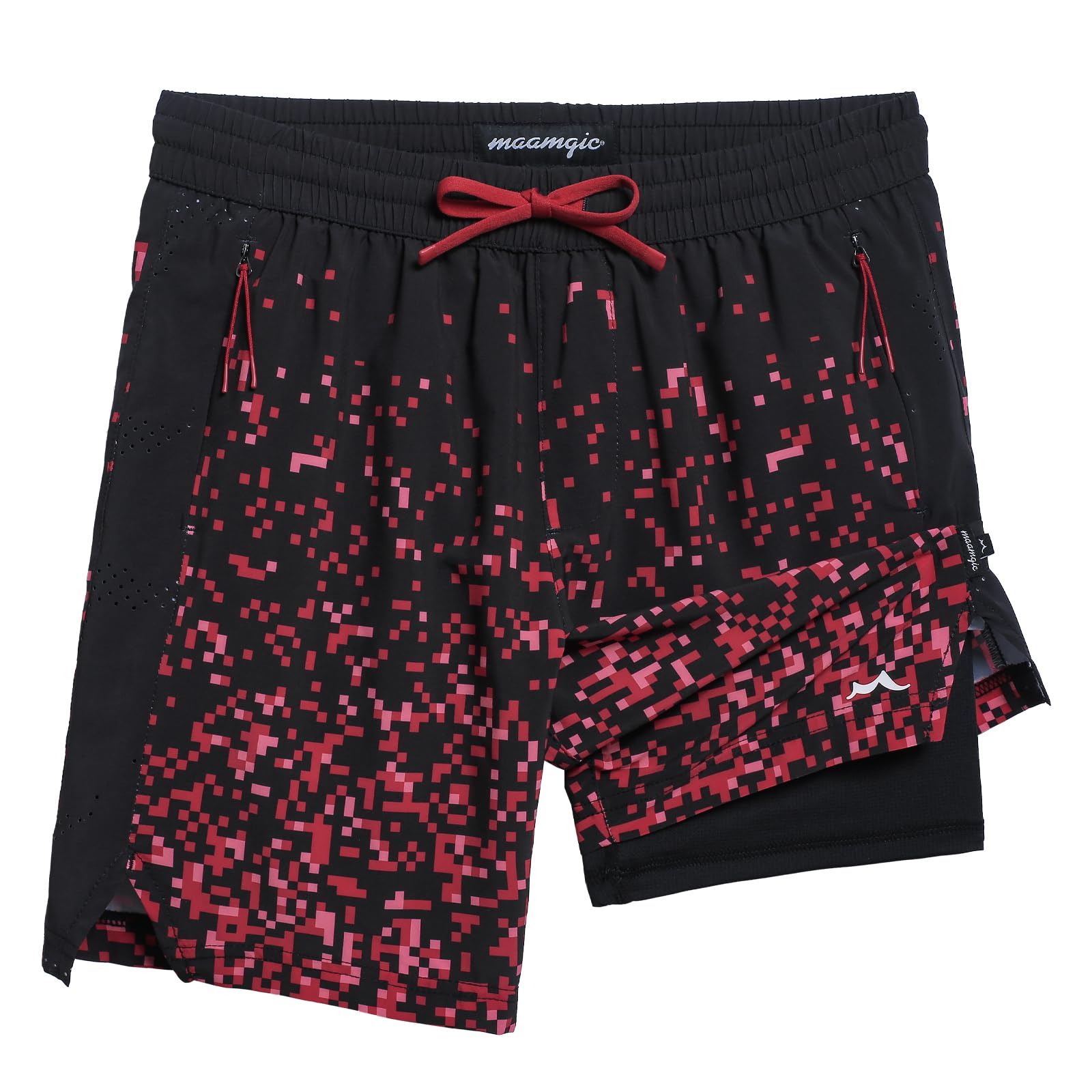 maamgic Boys Athletic Shorts with Liner Teens Youth 2 in 1 Active Running Sports Soccer Shorts with Zipper Pockets Black Red Pixel 10/12