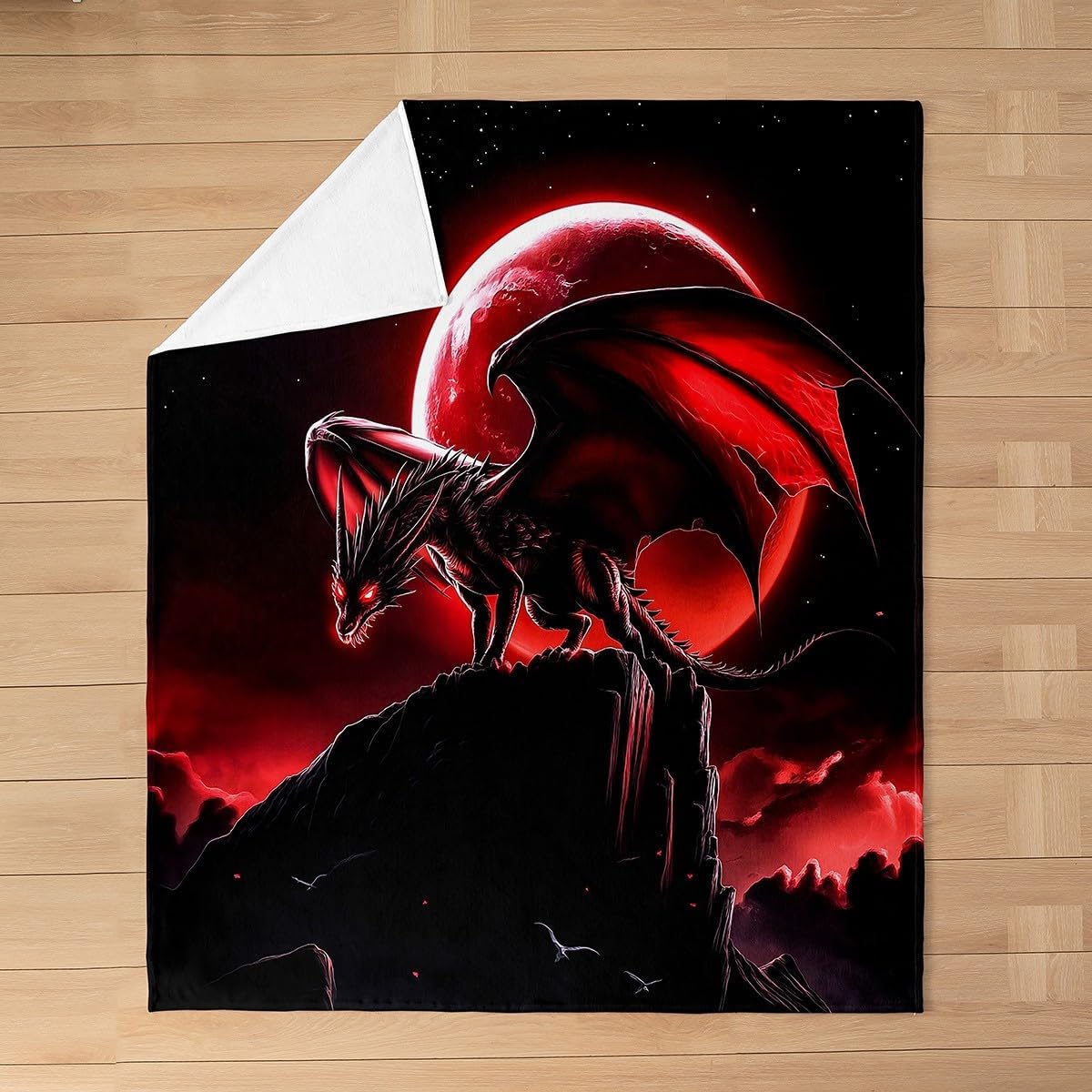 Western Dragon Throw Blanket Twin Size Gothic Safari Animal Fleece Blanket Room Decor Horror Moon Night Blanket for Sofa Couch Magical Fairy Tale Fuzzy Blanket for Kids Teens All Season