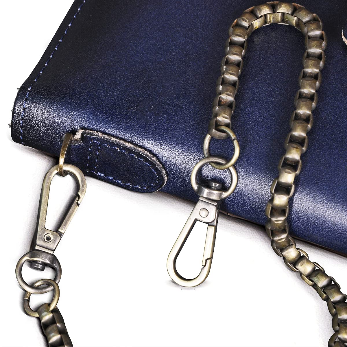 Le'aokuu Men's Véritable Cuir Bifold Portefeuille Organisateur Chéquier Chaîne De Fer (W8645 A Café)