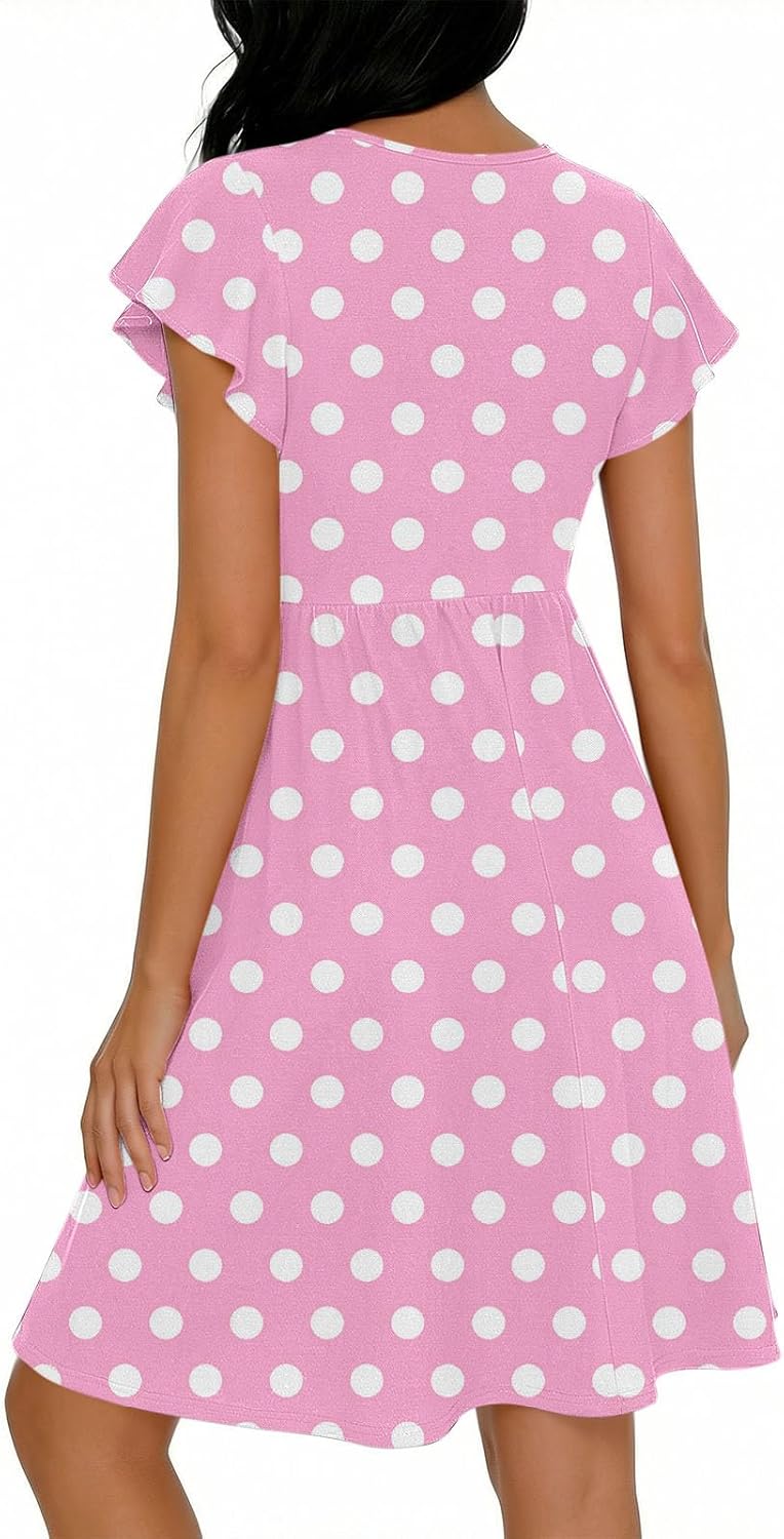 Women's Polka Dot Midi Dress V Neck Button Down Elastic Waist Dresses Fashion Cute A Line Dresses 2026