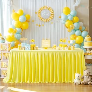 Partisky Yellow Polyester Table Skirt for Rectangle Tables 6ft, Wrinkle Resistant Pleated Ruffle Table Cloth for Banquet Wedding Trade Baby Shower Display Gift Dining Table
