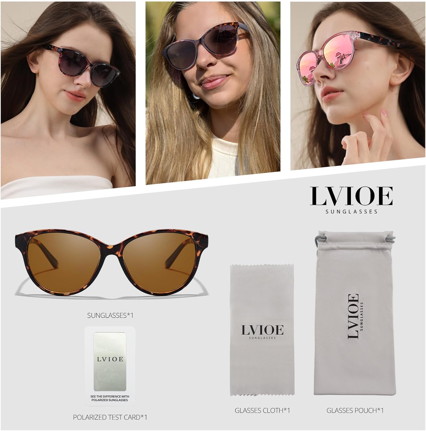 LVIOE Polarized Cat Eye Sunglasses for Women Trendy Classic Retro Shades with UV400 Protection for Driving Fishing LS8091 - Image 6