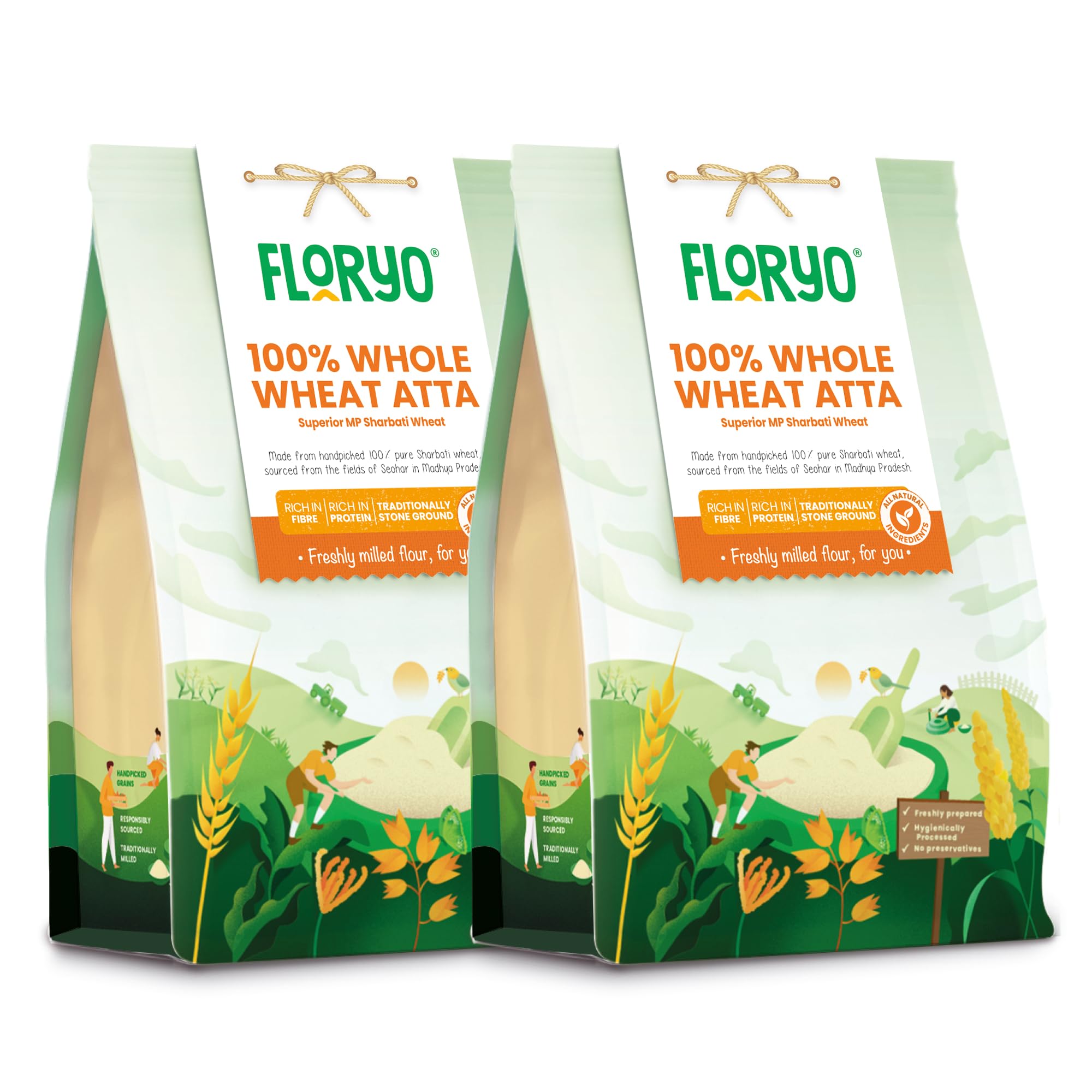 Floryo 100% Whole Wheat Atta (Superior MP Sharbati Wheat) | Combo Pack of 2| Fine Texture | High Fibre | Freshly Milled After Order | Stone Grounded | 0% Maida | No Preservatives | 2 x 1 Kg (B0DFZ2HB5C) Amazon Price History, Amazon Price Tracker