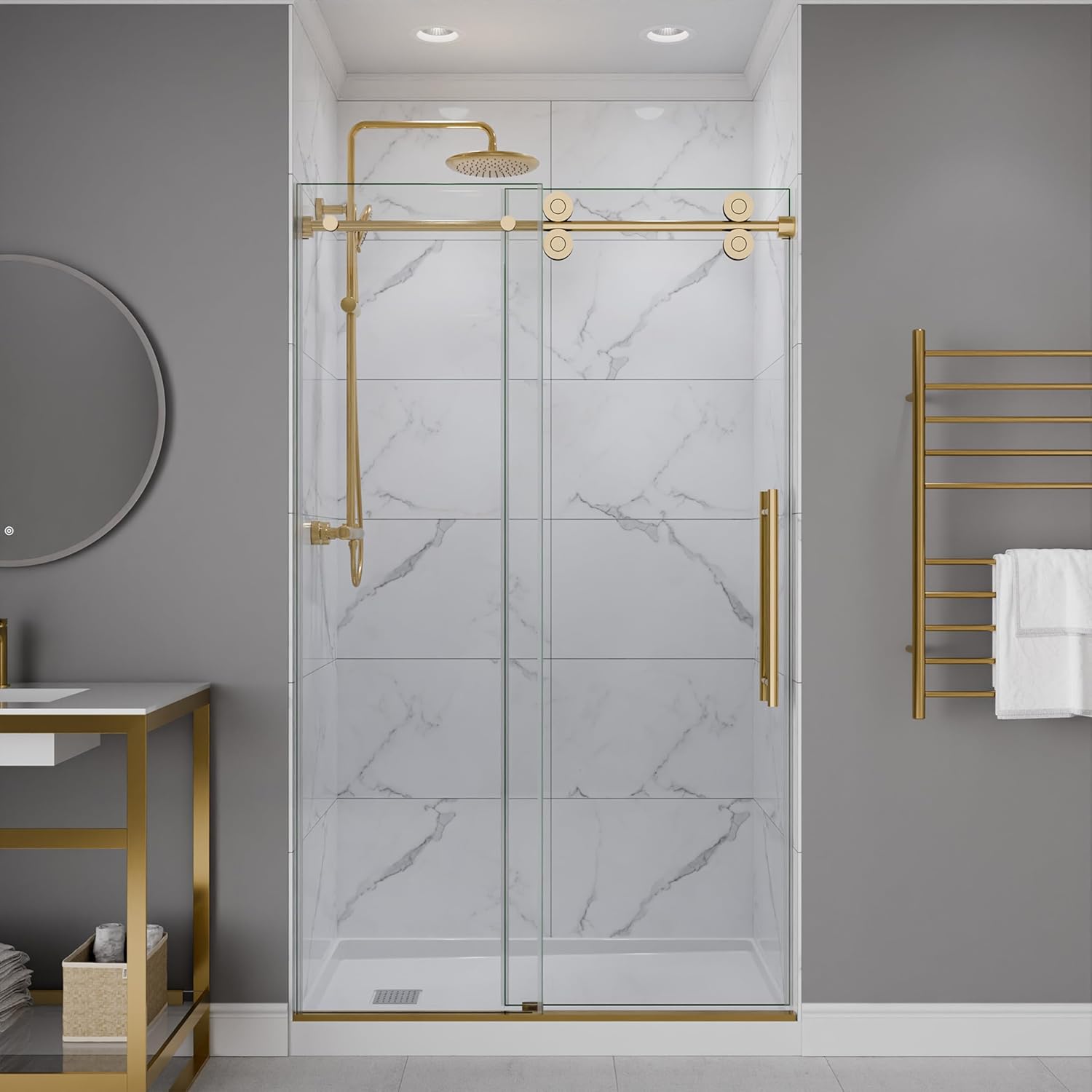ANZZI Series Frameless Sliding Shower Door, front view