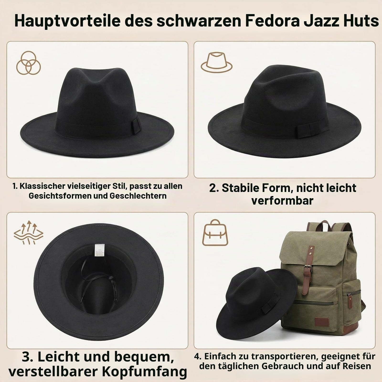 Zweifarbige Schwarze Breitband-Kirche Derby Knoten Strand Sonnenhut für Männer und Frauen 56-59cm Kopf umgeben (schwarz)