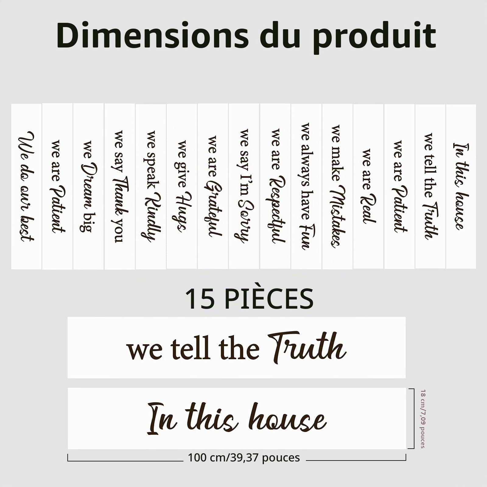 PLIGREAT 15 Bandes Adhésives pour Contremarches D'Escalier avec Texte Familial Stickers Adhésifs pour Escaliers (18x100cm) Vinyle Autocollant Citations Familiales Créatives Décoration Murale