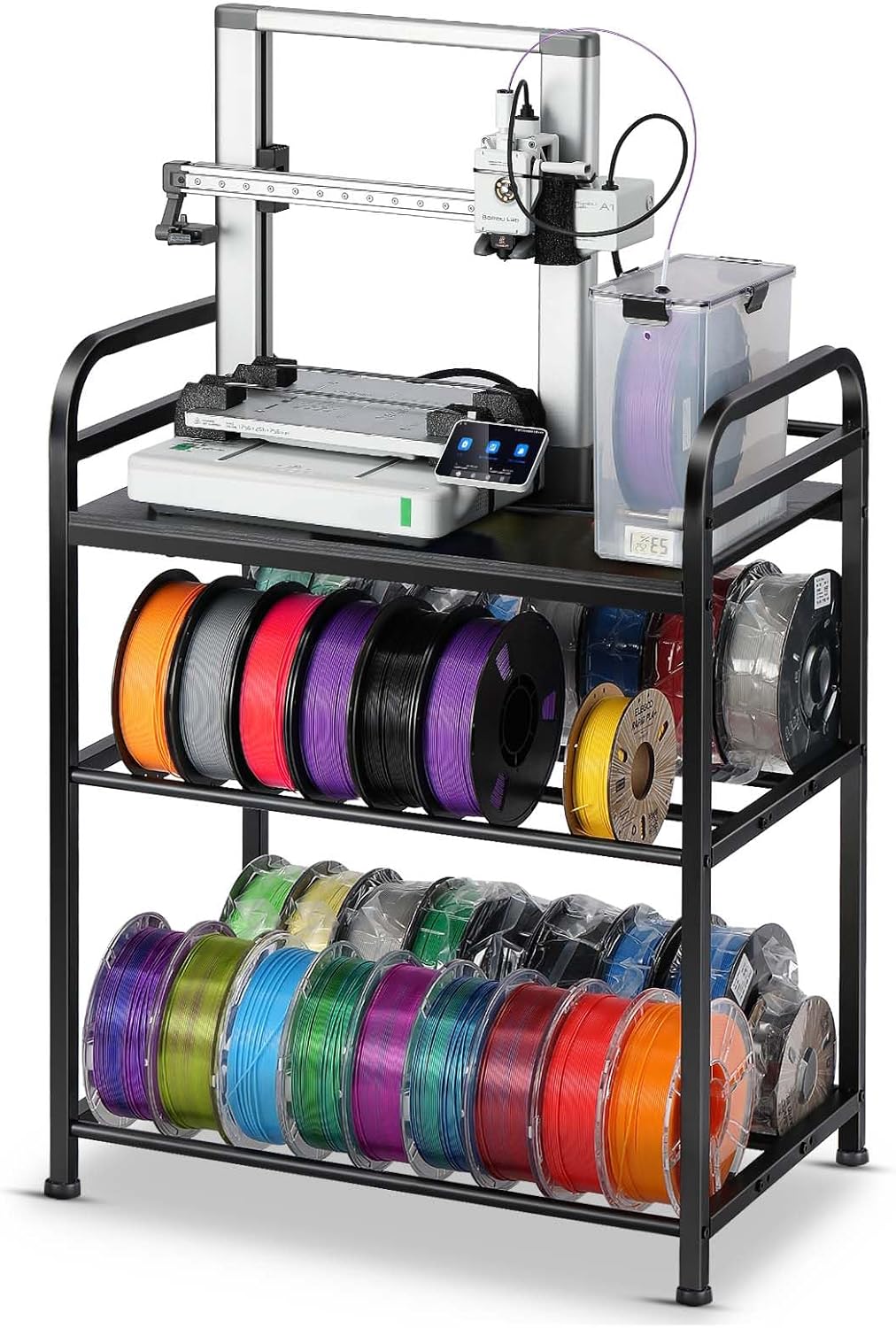 3D Printer Filament Storage Rack- Rolling Filament Spool Holders Racks with Wheels, Heavy Duty Metal Shelf for PLA/ABS/TPU/Nylon, Filaments Organzied for 3D Printing Studio, Office Workshop (Black)