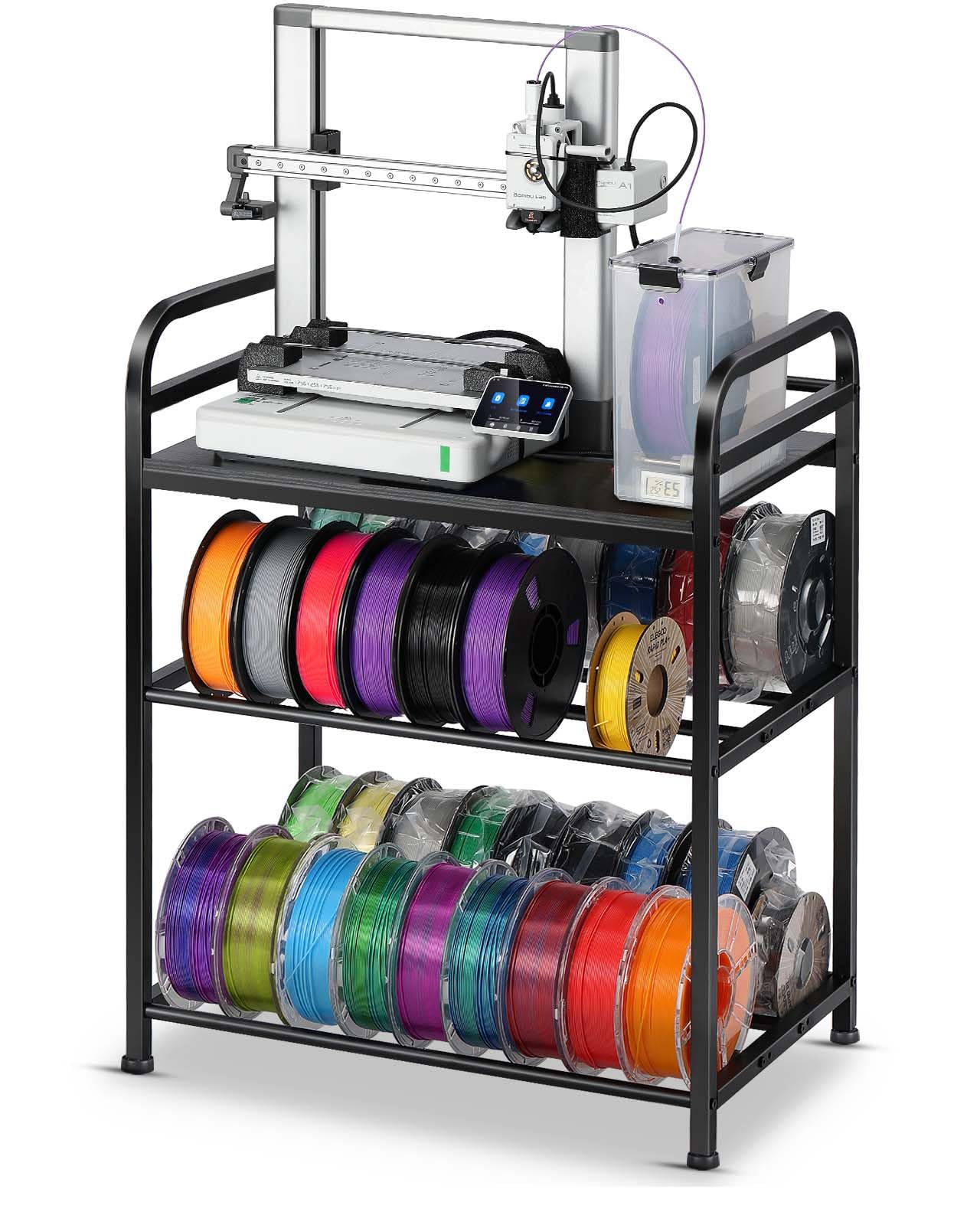 3D Printer Filament Storage Rack- Rolling Filament Spool Holders Racks with Wheels, Heavy Duty Metal Shelf for PLA/ABS/TPU/Nylon, Filaments Organzied