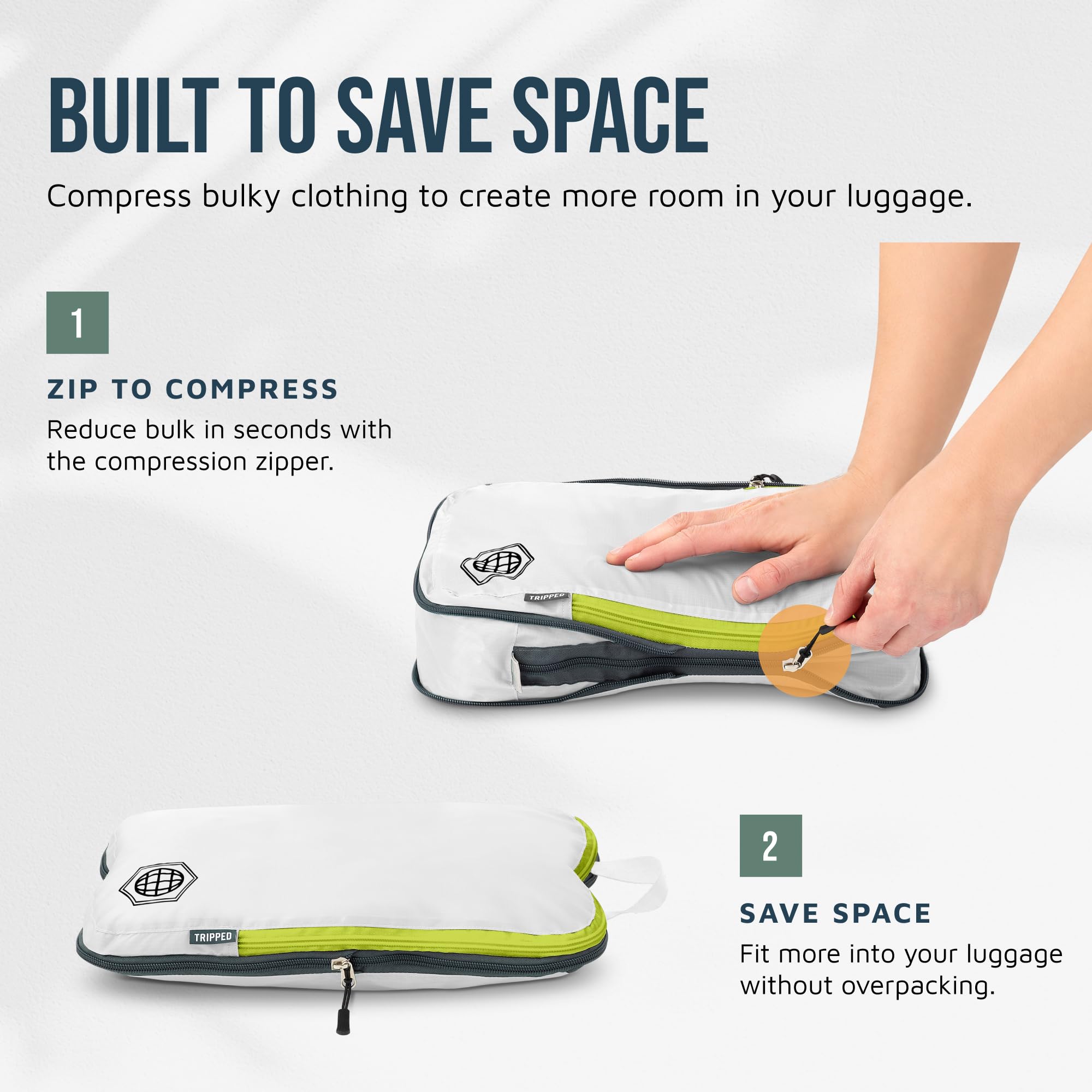 TRIPPED Travel Gear - Cubos de embalaje grandes para viajes, cubos de compresión extragrandes, organizadores de equipaje, juego de 7 piezas, ultraligeros, expandibles/bolsas de compresión para ropa de