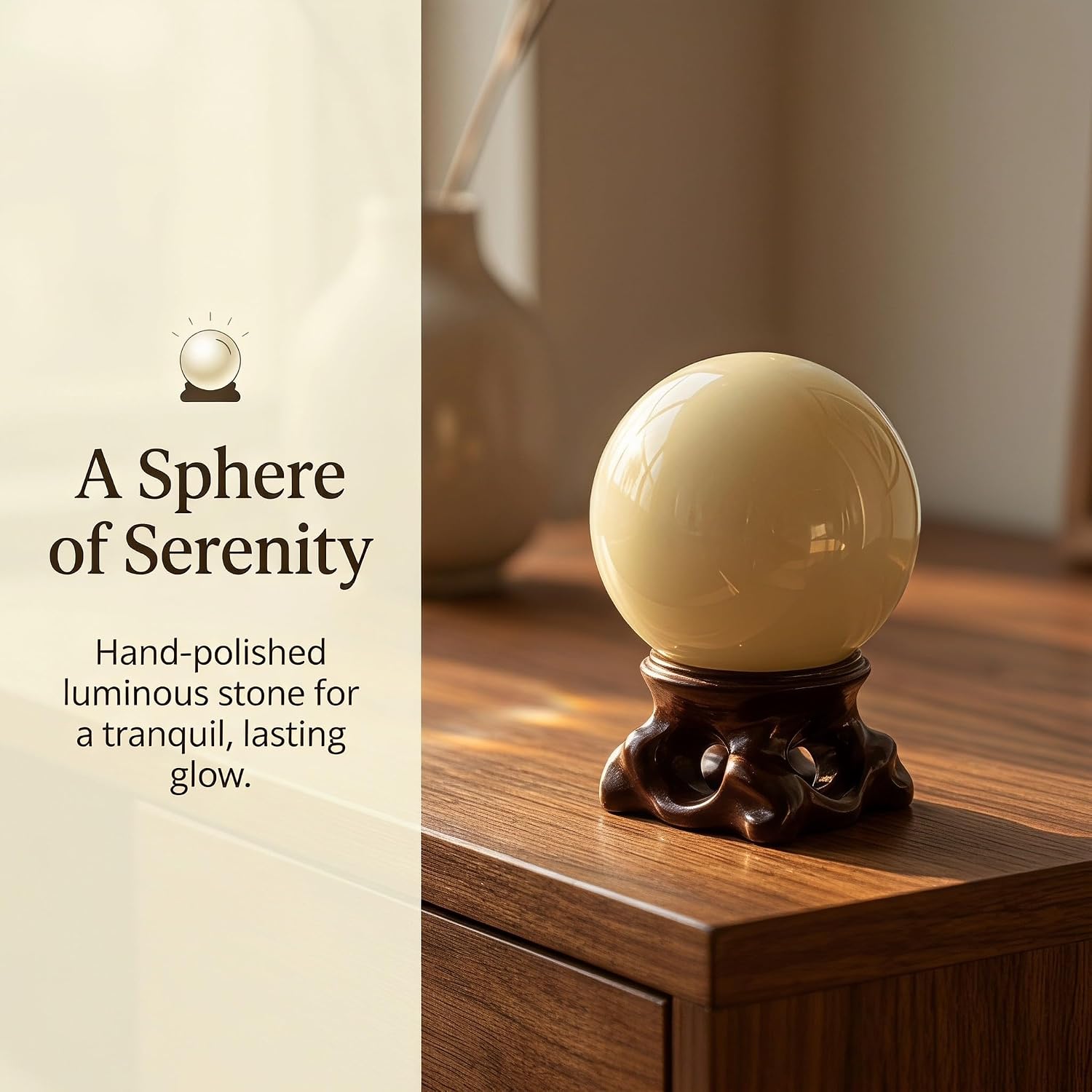 Glow Accent with Quartz and Handpolished Stand Dark Wooden the Globe, Smooth Quartz Sphere Prevents Rolling, Elegant for Bedside Room Decor Desktop
