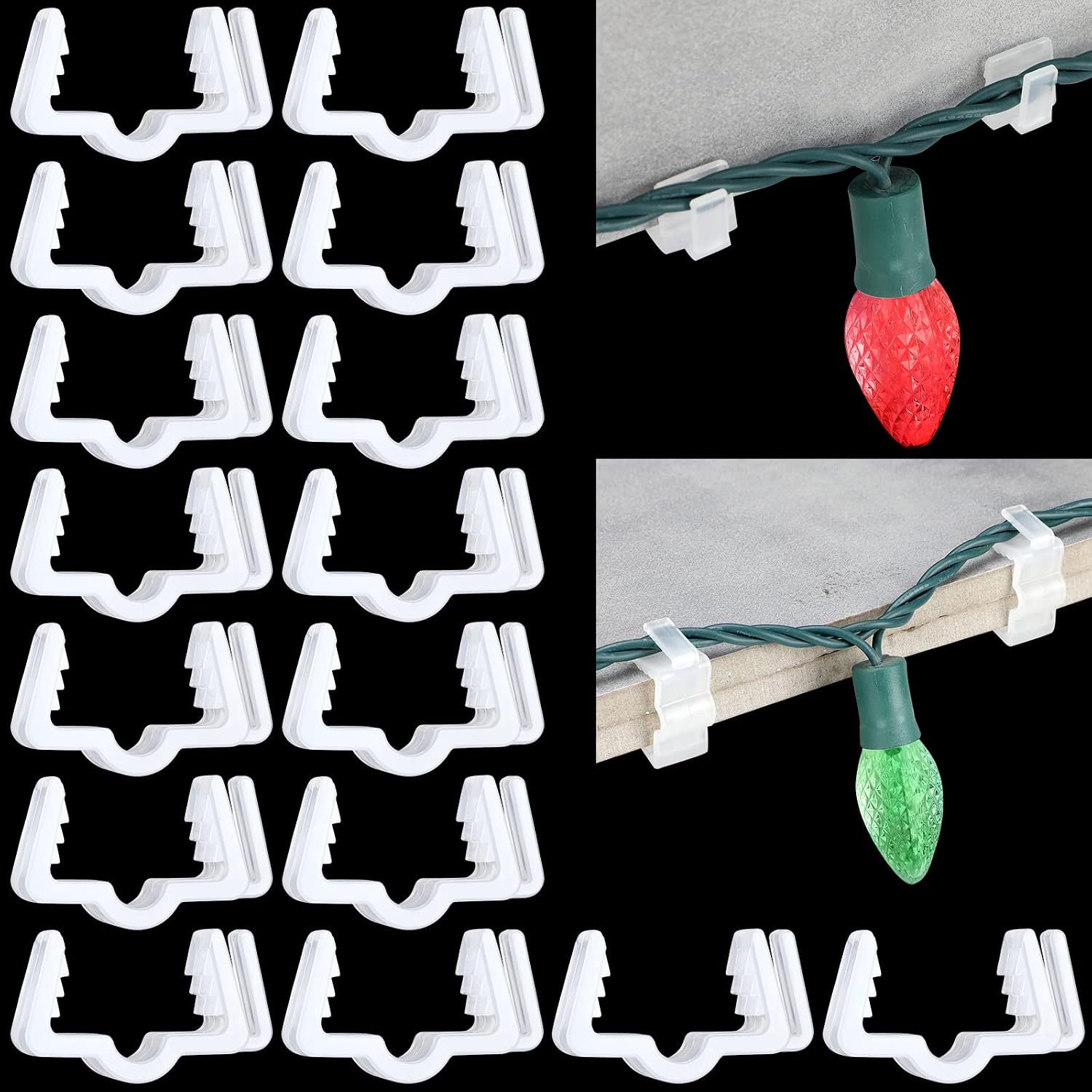 Marsui 50 Pcs Christmas Light Clips Small Outdoor Roof Gutters and Shingles Hanger Hooks 1 Inch Fascia Boards Hooks, Weatherproof Plastic, Perfect for Roof, Gutter, Fence, Eave Decor (White)