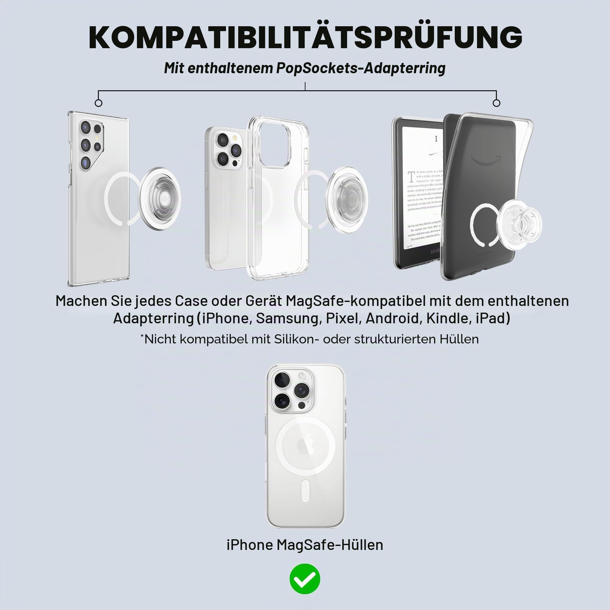 PopSockets runder Telefongriff kompatibel mit MagSafe, Adapterring im Lieferumfang enthalten, Telefonhalter, kabelloses Laden kompatibel - Tidepool Stitch Snacks