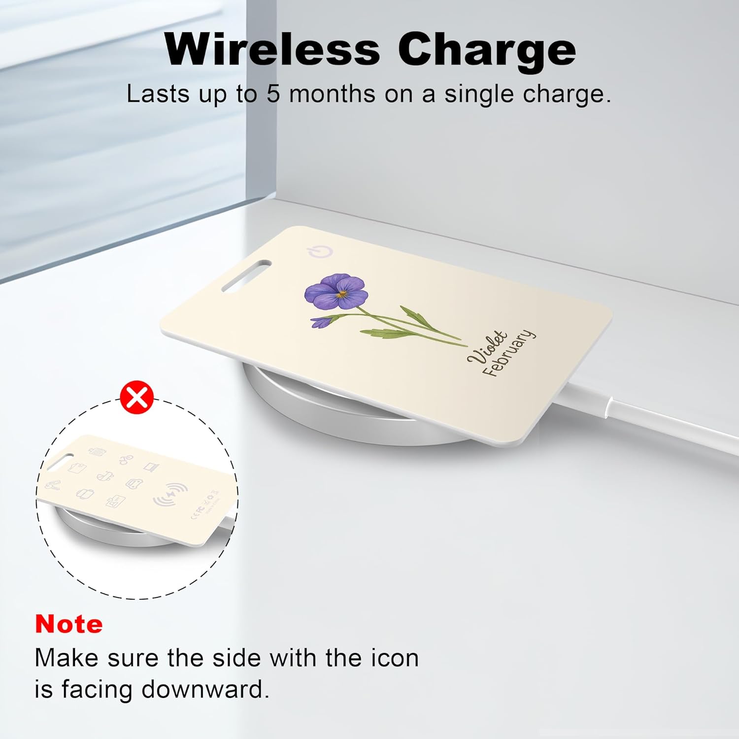 Wallet Tracker Card – Slim Bluetooth Tracker, IP68 Waterproof, Rechargeable Wireless Locator for Wallets, Luggage & Passports Compatible with Find My on iPhone (February Flowers)