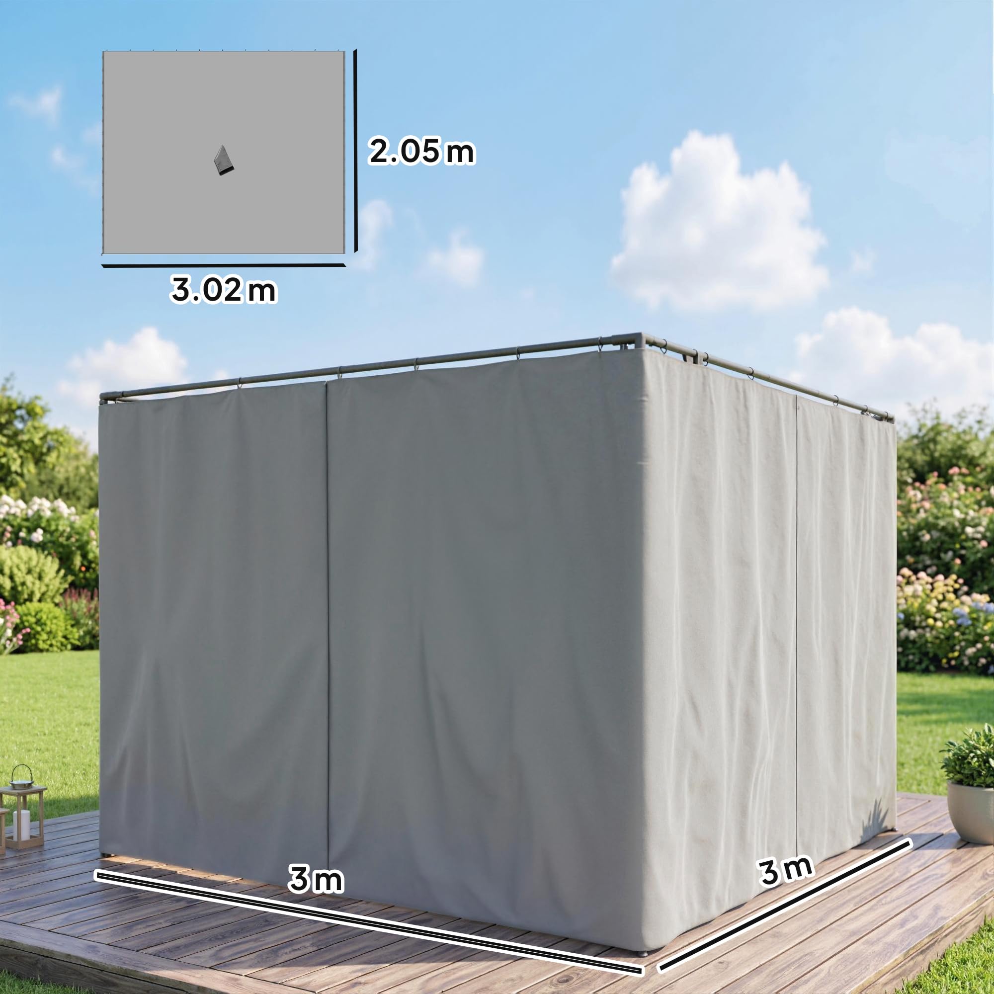Outsunny Zapasowe zasłony do pawilonu, panel prywatności dla większości, 3 x 3 m, pawilon, pawilon, na zewnątrz, schronienie, ściany boczne, akcesoria, jasnoszare