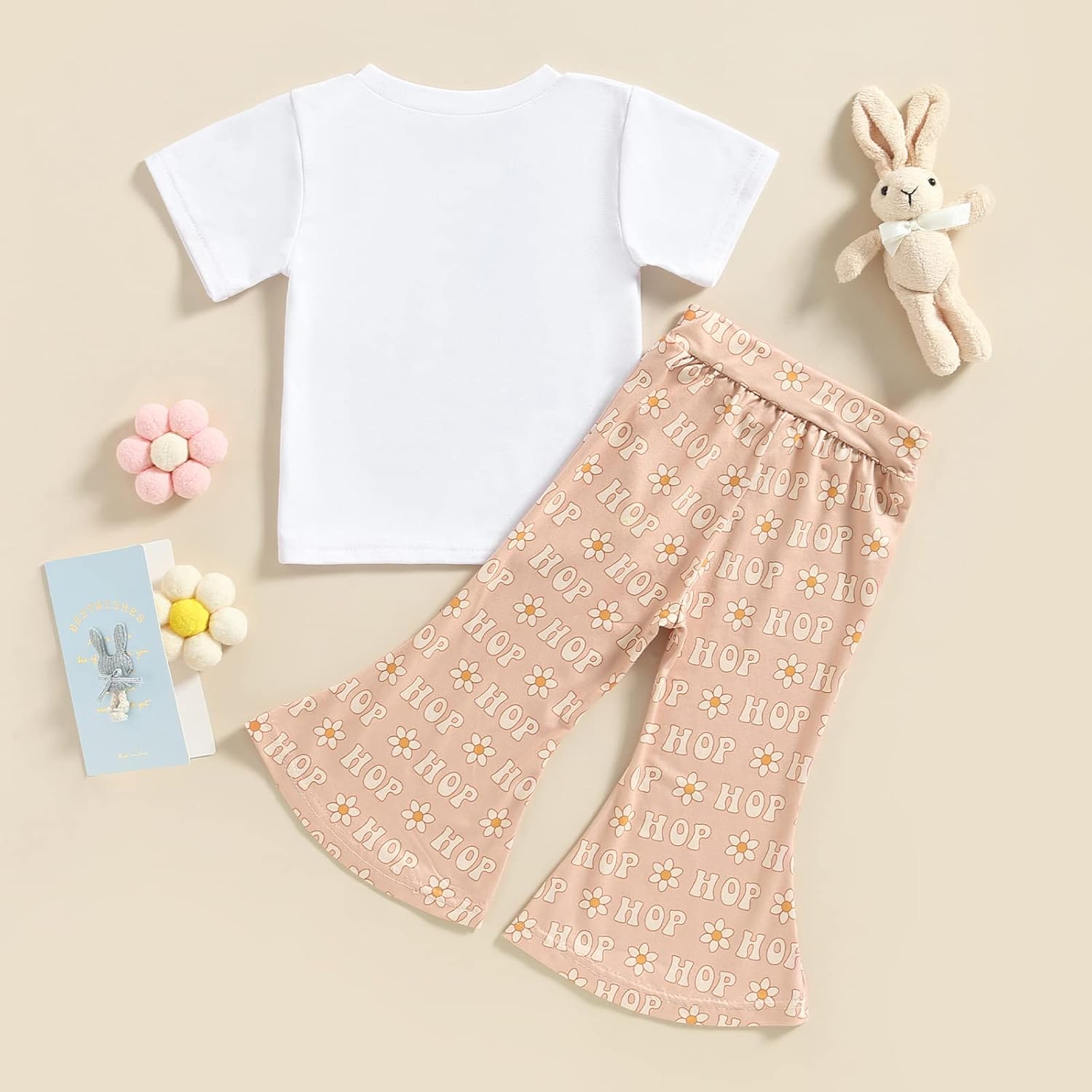 Miniatura 3 de Trajes de Pascua para bebés y niñas pequeñas, camiseta de manga corta, estampado floral, acampanada, pantalones de verano