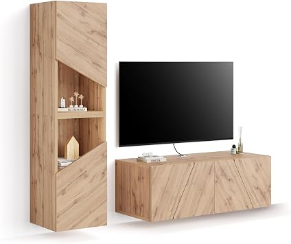 Mobili Fiver, Emma Living Room Wall Unit 2, Rustic Oak, 59.1x17.3x54.7 in, Made in Italy