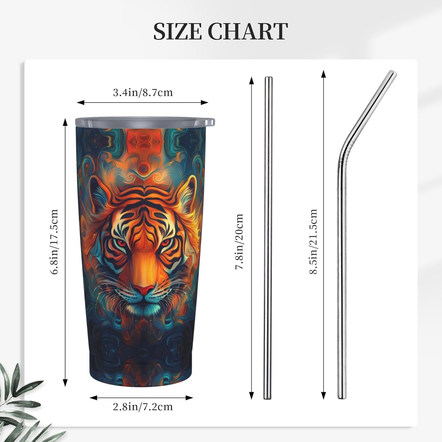 FyLybois Tiger Tumbler with Lid and Straw 20 oz Travel Coffee Mug Double Walled Vacuum Insulated Cup LeakProof for Hot and Cold Drinks - Image 4