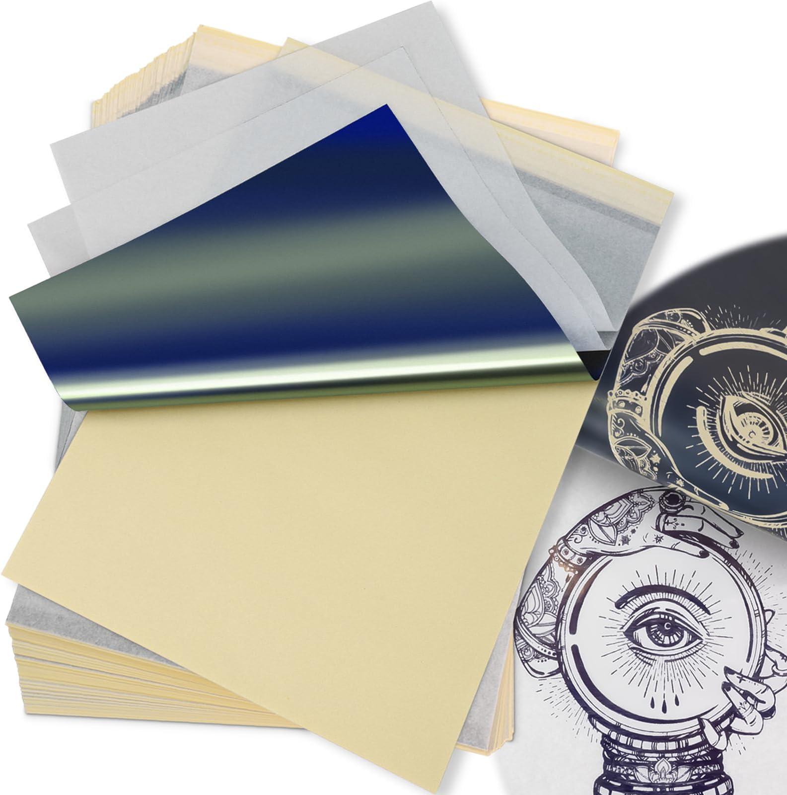 Tattoo Transfer Paper - 140 Sheets, 4 Layers A4 Size, Blue & Yellow, Thermal Stencil Paper for Tattooing