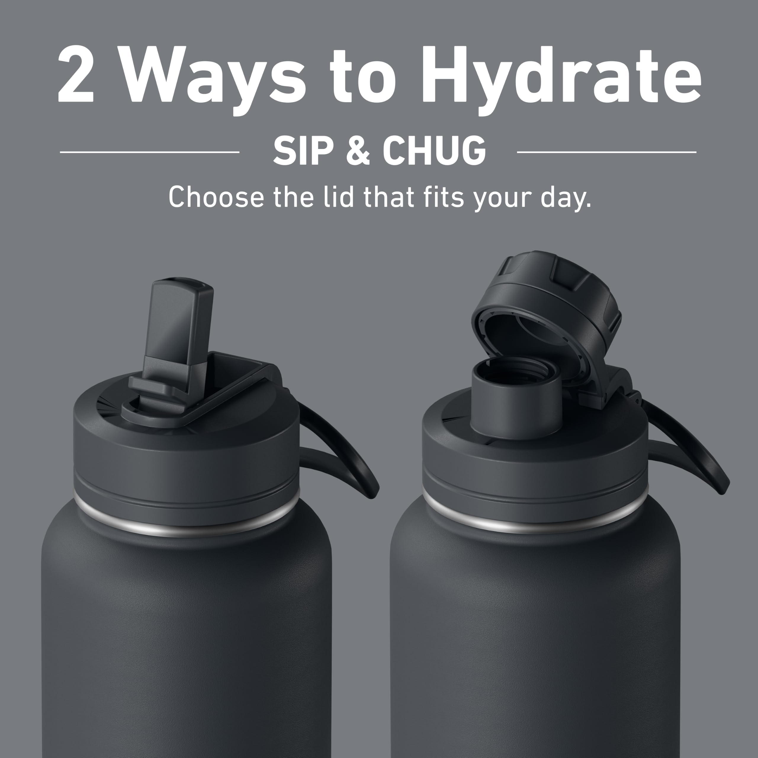 Hydrapeak Isolierte Sport-Trinkflasche mit Strohhalm und Trinkdeckel, auslaufsicher, hält Getränke 24 Stunden kalt, 12 Stunden heiß, Premium-Edelstahl-Wasserflaschen (907 ml, grau)