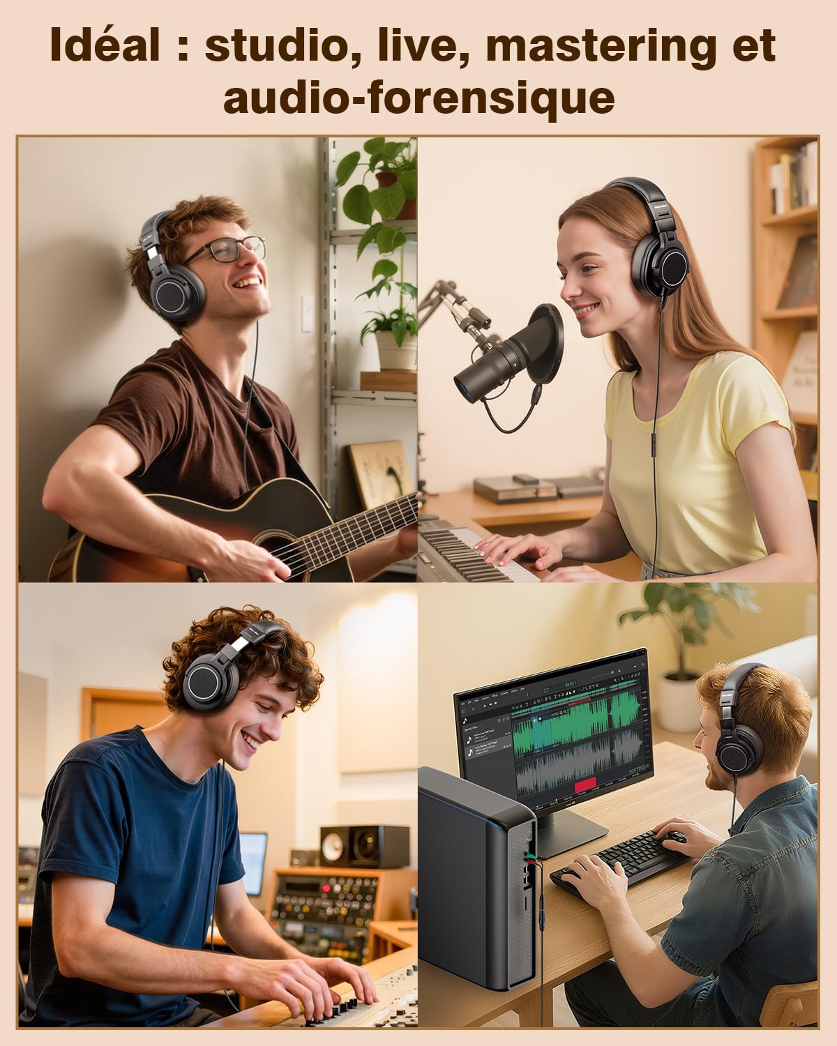 New bee Casque de studio - Pilote de 50 mm - Avec câble - Jack 6,35 et 3,5 mm - Pour studio, DJ, podcast, moniteur