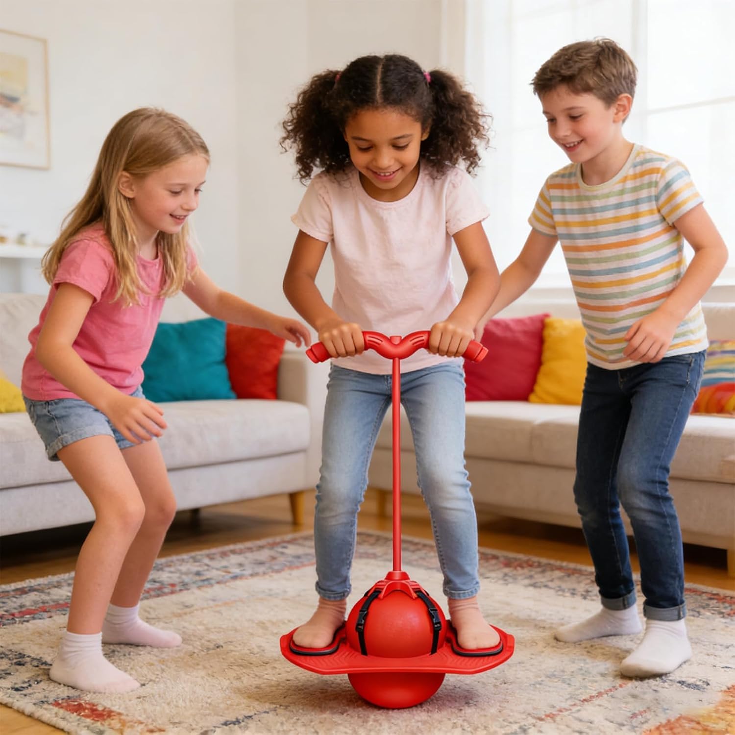 2026 Neu Pogo Sprungball für Kinder und Erwachsene, Balance Hüpfball mit Griff und Luftpumpe, Sprungball Kinder Outdoor Hüpfspielzeug,Pogo Ball zum Trainieren des Gleichgewichts (Blau) - 3