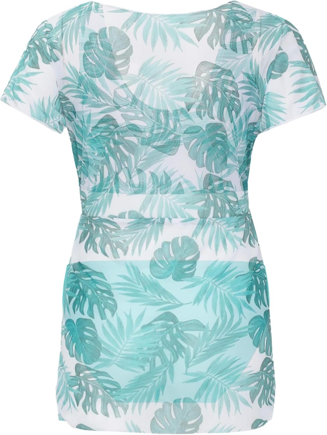 Kids Girls 3Pcs Tropical Print Swimsuit Straps Swim Tops Bottom with Dress Cover Up Kimono Set
