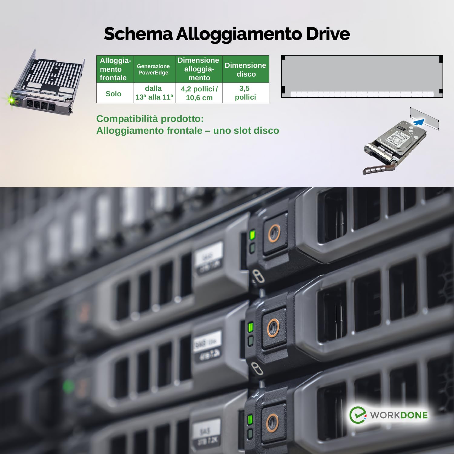 WORKDONE Confezione da 4 - Caddy Hard Disk 3,5 Pollici - Compatibile con Server dell PowerEdge - Manuale di Installazione - Etichette adesive – Cacciavite - Viti per Tray HDD