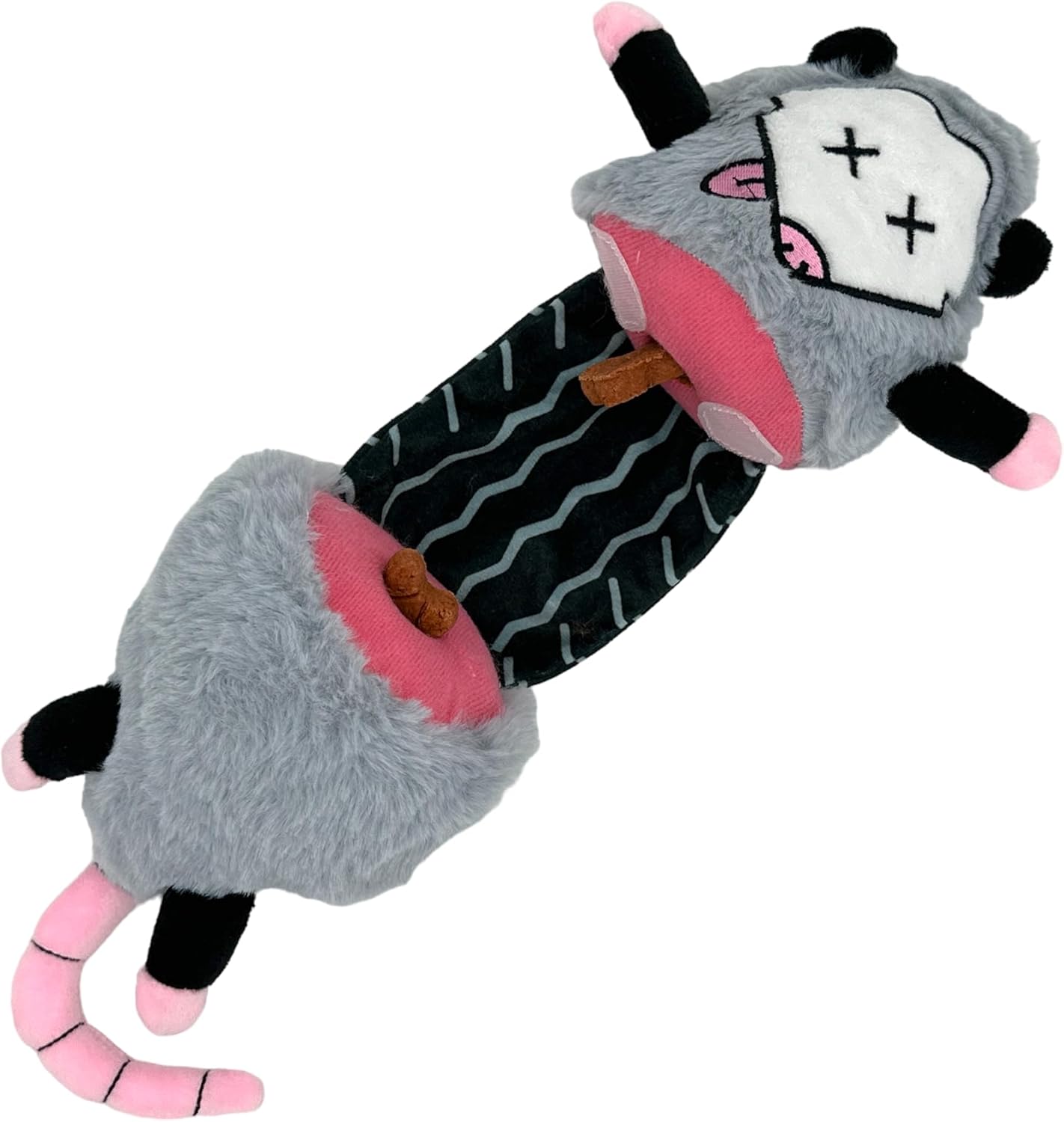 Gray Plush Opossum Dog Toy with Hidden Treat Compartments
