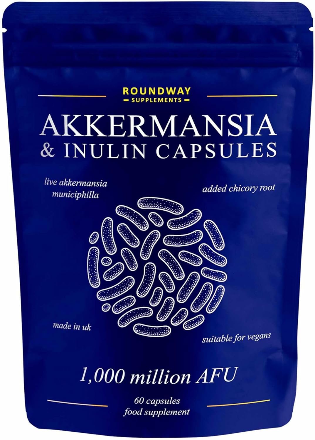 Akkermansia Muciniphila Supplement with Chicory Root Inulin | GLP-1 Probiotics for Gut Health | Delayed Release | High Strength 1,000 Million AFU | Postbiotics & Colon Cleanse Support | 60 Capsules