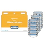 5-Blade Razor Refills for Men with Dual Lubrication, Precision Beard Trimmer, Comfortable Shave, 12-Pack (Fits Amazon Basics Razor Handles only)
