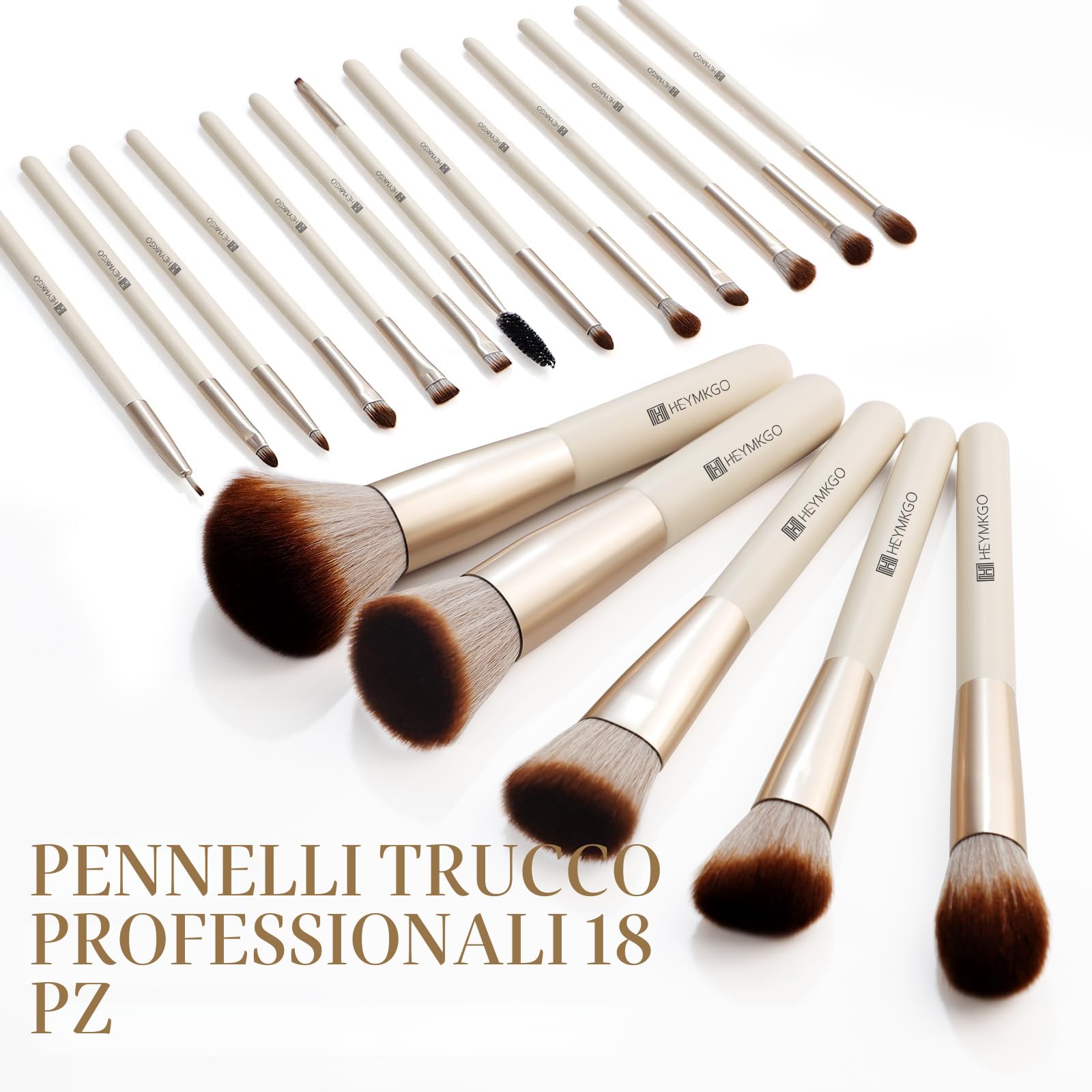 HEYMKGO Set Pennelli Make Up, 18 pezzi Premium synthetic pennelli trucco per fondazione cipria fard, ombretto, Set di pennelli make up, kit con confezione regalo