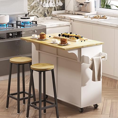 Miniatura 2 de Osfvolr Isla de cocina rodante con almacenamiento y toallero isla de cocina con hoja caída carros de isla de almacenamiento de cocina con estante de