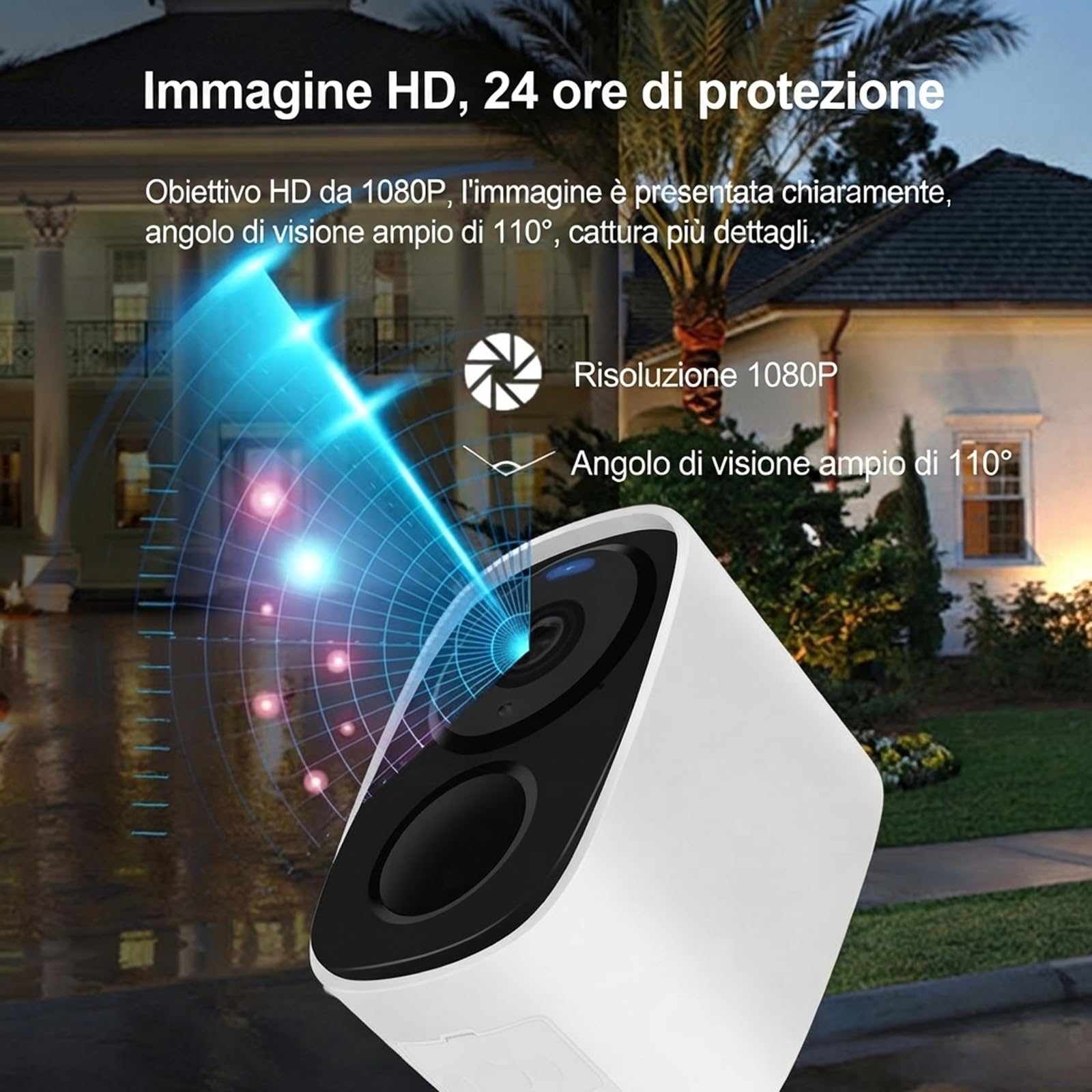 Nuwo 4G LTE Telecamera Wi-Fi Esterno 2K 3MP con Batteria 5000mAh | Videocamera Sorveglianza con Pannello Solare | Visione Notturna a Colori | Rilevamento del Movimento | Audio Bidirezionale | IP66