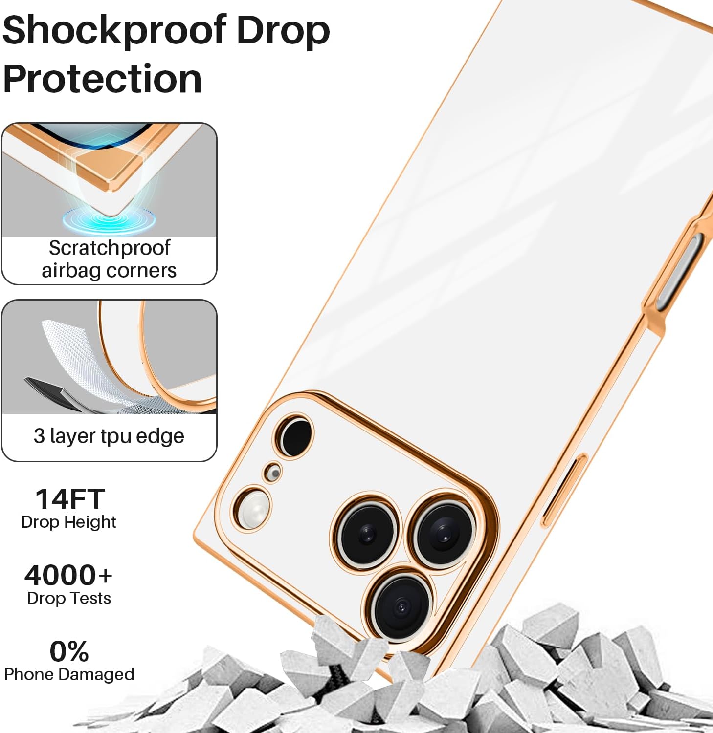 Designed for iPhone 17 Pro Max Case Rectangle, Works with Magnetic Wireless Charging, Full Lens Protection, Flexible TPU Electroplated Edge for Women Men Phone Case for iPhone 17 Pro Max White - Image 2