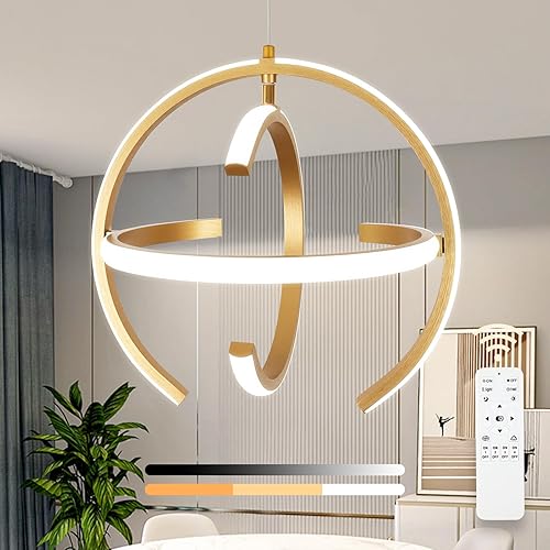 Moderno candelabro LED dorado, luces colgantes de metal cepillado regulables, lámpara de techo colgante para cocina, isla, sala de estar, comedor,