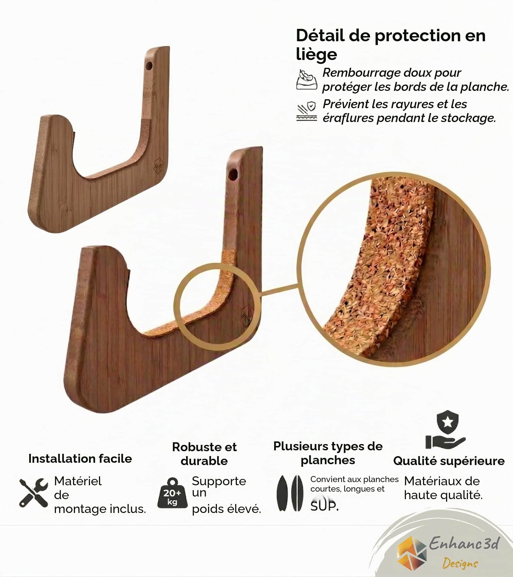 Support Mural Planche de Surf et Paddle - Support Horizontal en Bois - Design Moderne et Résistant - Rack Surf