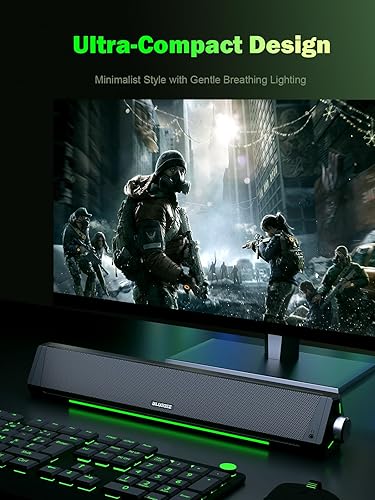 Miniatura 2 de Parlantes para computador, barra de sonido RGB dinámica, estéreo HiFi con Bluetooth 5.0 y conexión auxiliar de 3.5mm, alimentados por USB, para