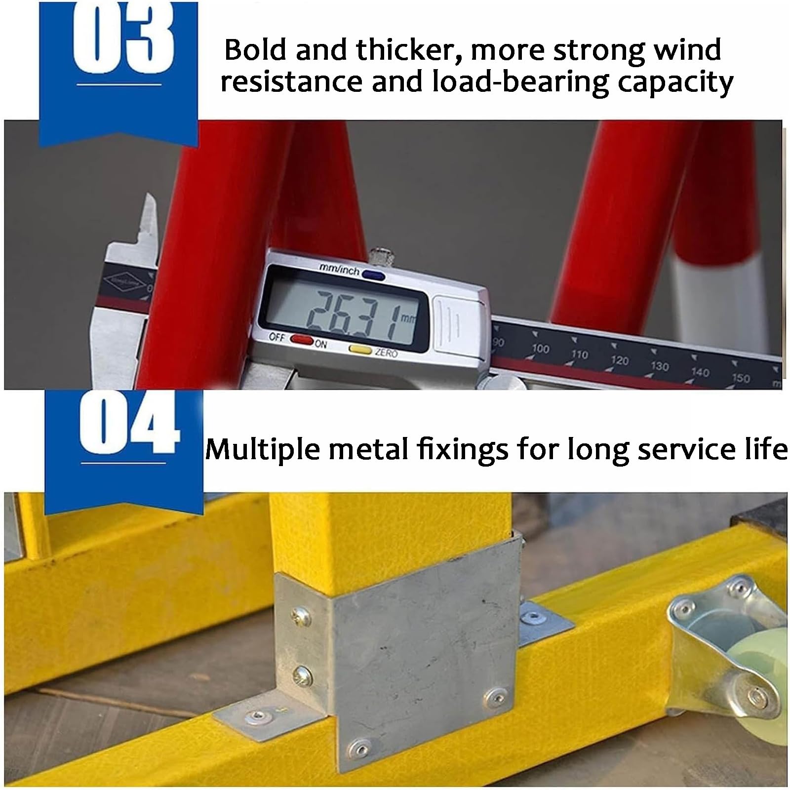 Barrière de sécurité Pliable et Extensible en métal, barrière métallique rétractable et Portable avec Roues, pour Chantiers et signalisation routière, Rouge.