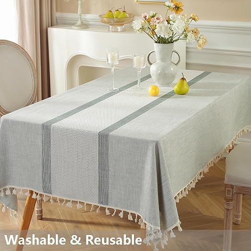 Miniatura 6 de TruDelve Manteles de tela bohemios, color gris, mesas rectangulares de 6 pies, mantel rústico de granja (A-gris, 70 x 55 pulgadas, rectangular)