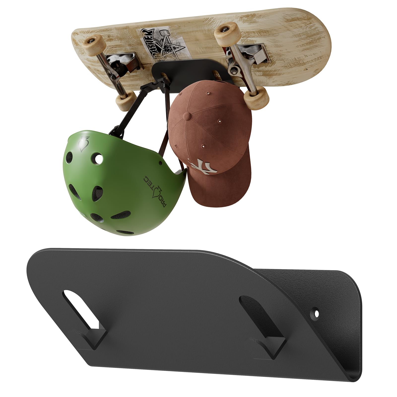sciuU Supporto da Parete in Acciaio Inox per Skateboard Snowboard Longboard Sci Monopattini - Portaoggetti Rastrelliera in Metallo con Ganci per Caschi e Attrezzature, per Garage, Corridoio, Casa