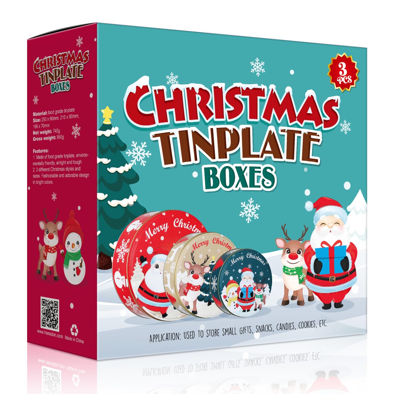 Hemoton Boîtes à Biscuits de Noël, 3Pcs Boite Metal Noel, Boîtes à Biscuits avec Couvre, Boite a Biscuit Noel, Multifonctionnel Boites Biscuits, Boites Metal Biscuit pour Biscuits, Bonbons, Chocolat