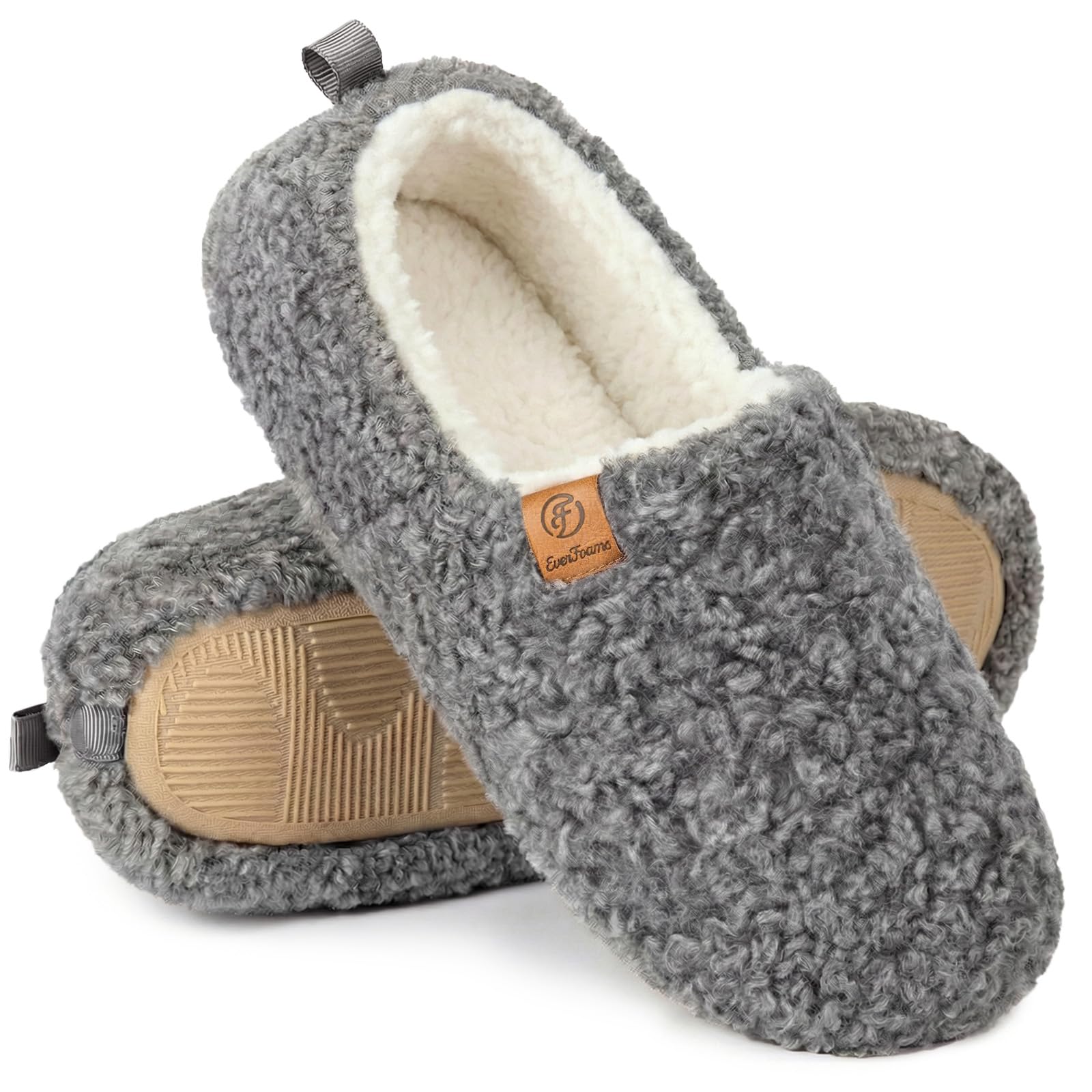 EverFoams Women's Soft Curly Comfy Full Slippers Memory Foam Lightweight House Shoes Cozy Warm Loafer with Polar Fleece Lining