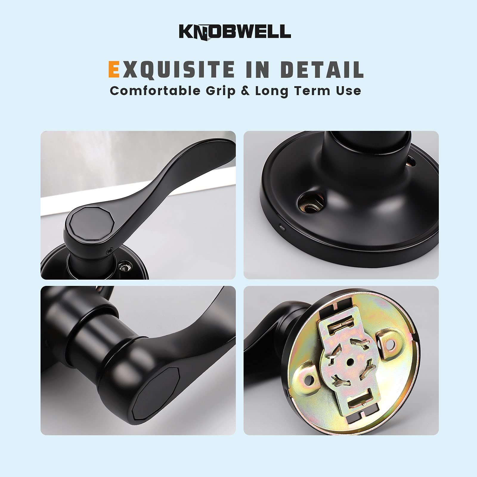 KNOBWELL Set di 5 maniglie per porte interne nere con design a onda classico manichino, maniglie moderne (5 sinistra + 5 destra)