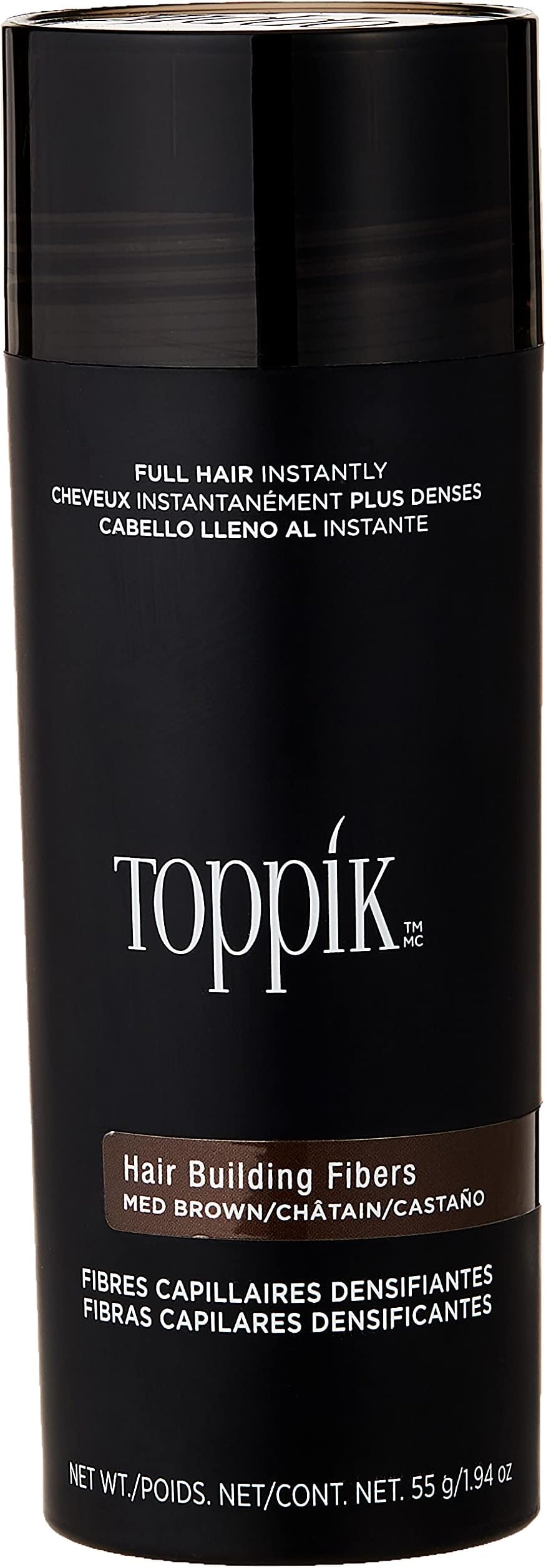 Toppik Hair Building Fibres Powder, Medium Brown, 55g Bottle - for A Thicker-looking Hairline, Crown and Beard, Instant Thinning Concealer for Men and Women โ