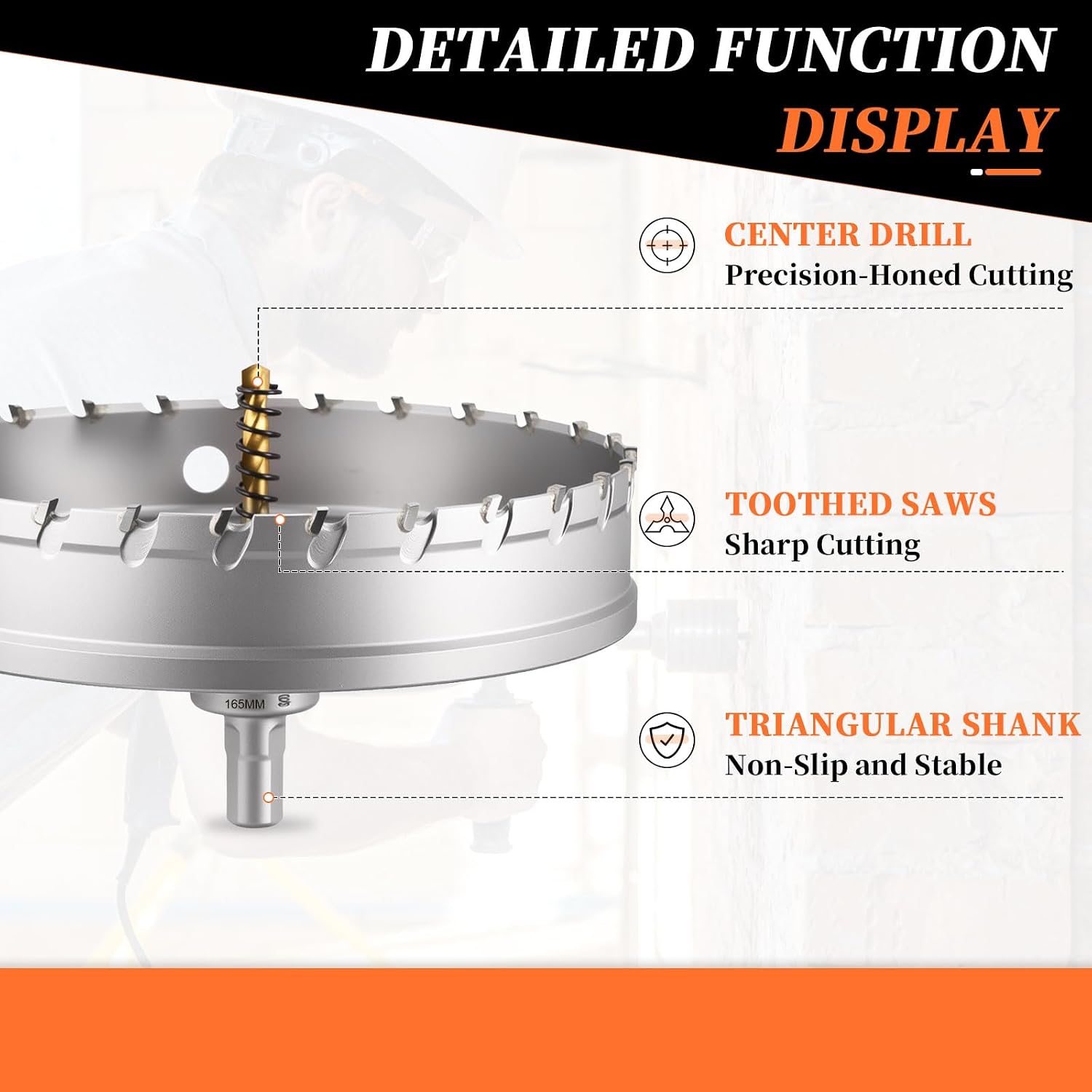 METALLIXITY Hole Saw 165mm (6-1/2"), Heavy Duty Tungsten Carbide with Center Drill Bit Hex Key Spring - Hole Cutters for Thick Stainless Steel Steel Metal Plates. Silver