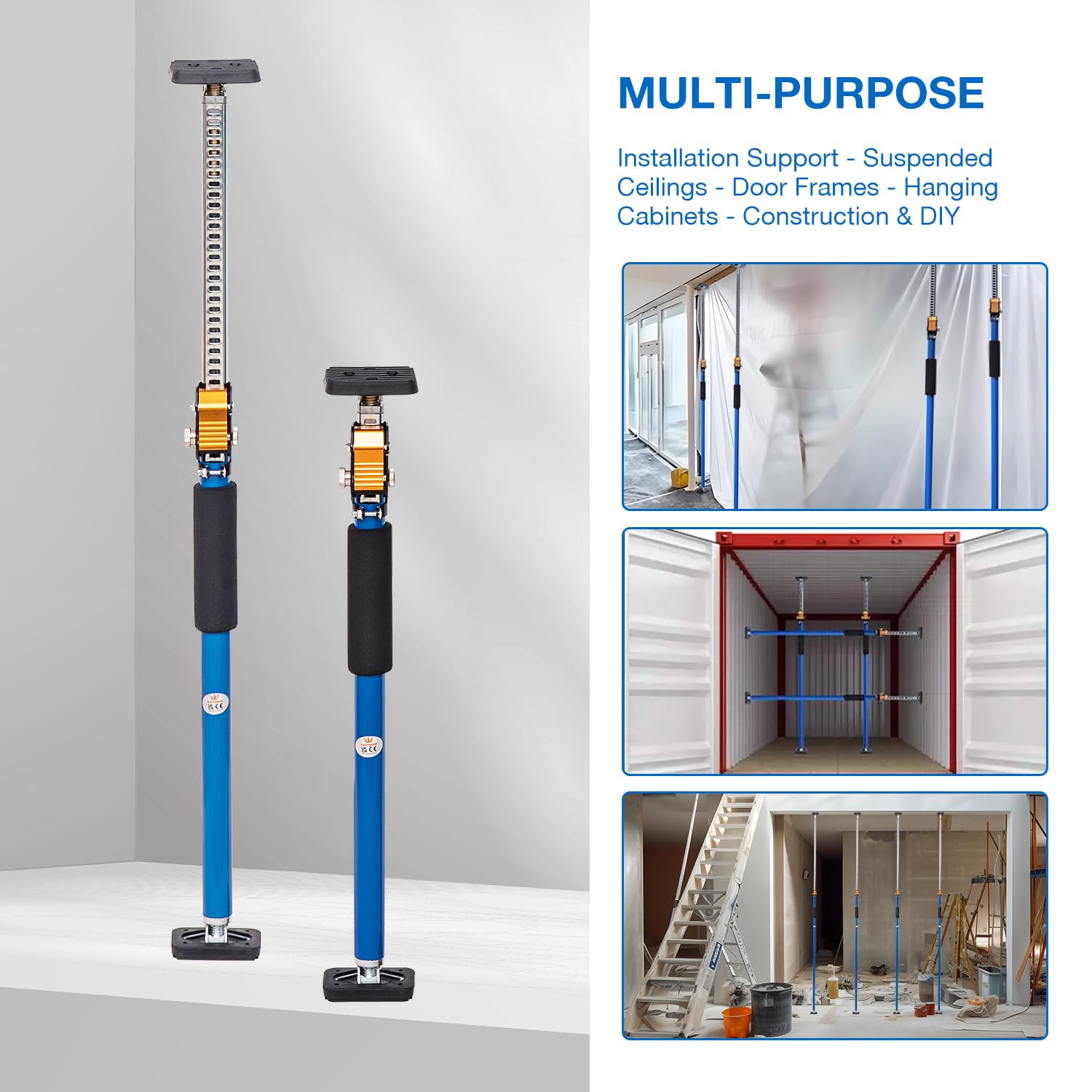 TOPWAY 2 pezzi puntello telescopico cartongesso 600‑1000 mm – asta supporto regolabile in acciaio per soffitti, telai porte – fino a 60 kg