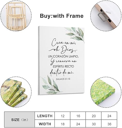 Miniatura 2 de Versículo bíblico español, Salmos 51 10, Crea En Mi Oh Dios Un Corazón Limpio, Verso De La Biblia, Póster Español Pintura Decorativa Lienzo Pósters