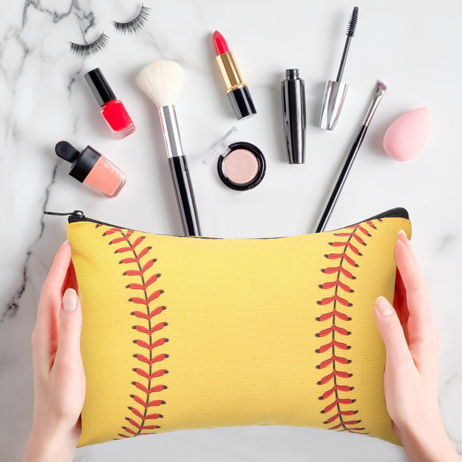 Eccliy 20 Pcs Softball Makeup Bags Bulk Team Gifts Softball Cosmetic Bag Accessories for Women Toiletry Zipper Pouch Travel Canvas Gifts Stuff for Team Players Party