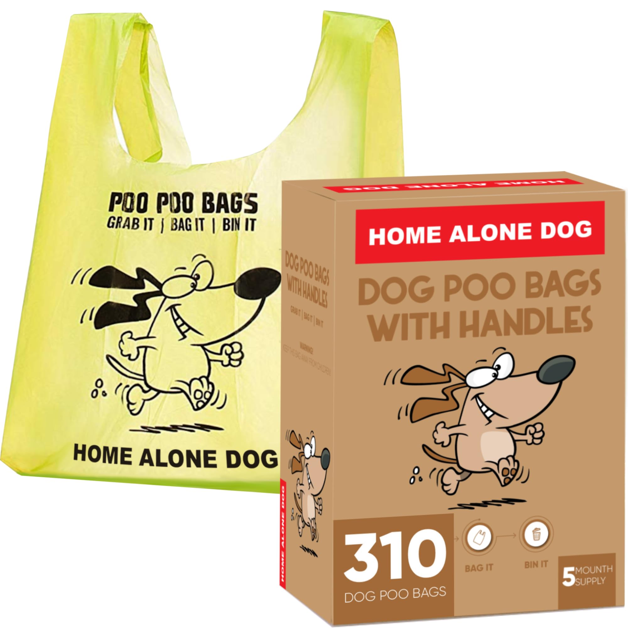 Dog Poo Bags with Tie Handles - 310-Pack Dog Poop Bags - Not on Rolls - Scented, Large and Extra Strong - 36 x 18 cm Each Doggy Bag